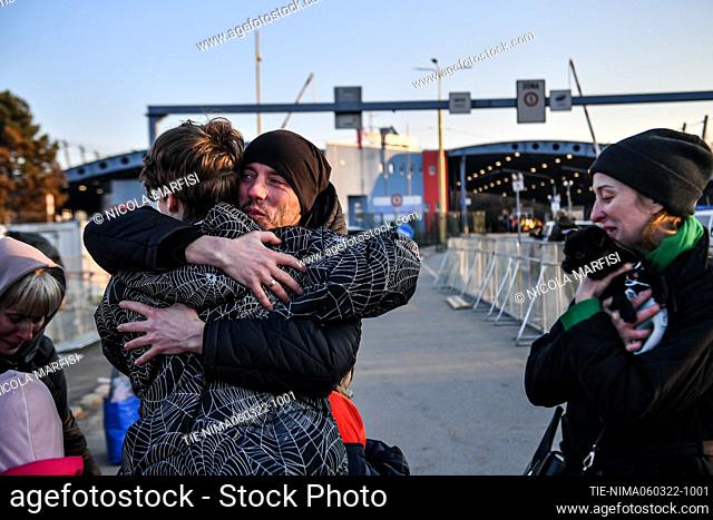 Entry of refugees from Ukraine fleeing the war through the border check point of Vysne Nemecke , SLOVAKIA-07-03-2022