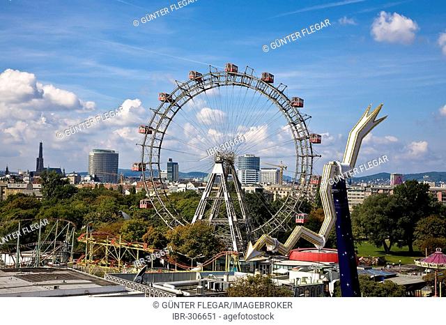 Look over the Viennese Prater with the Ferris wheel Vienna Austria