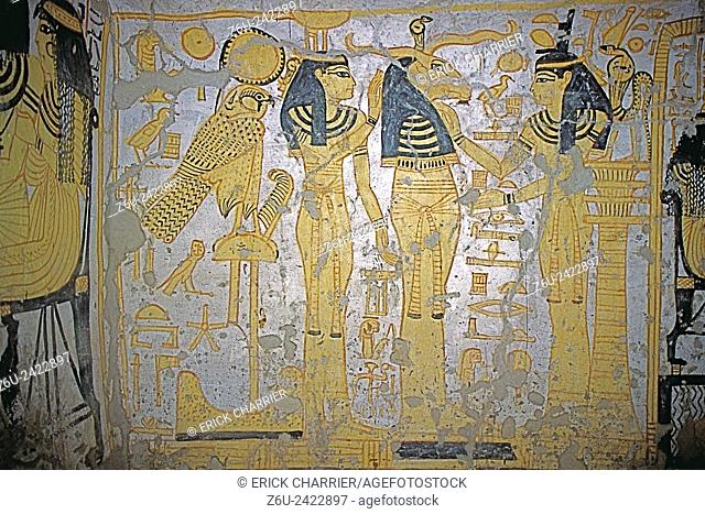 Thebes, West bank, Deir El Medineh, tomb of Nakhtamon (TT335). Annex room, north wall, east side, the central mummiform figure