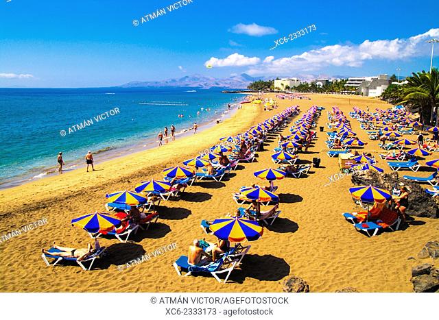 Playa Grande beach in Puerto del Carmen. Lanzarote island, Canary Islands, Spain