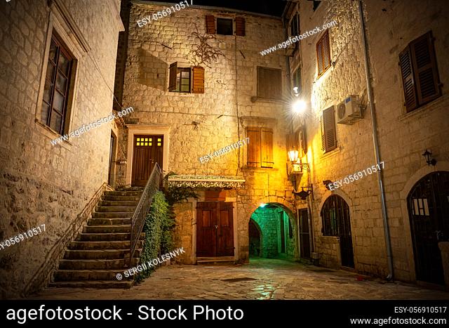Street at night in the old town of Kotor