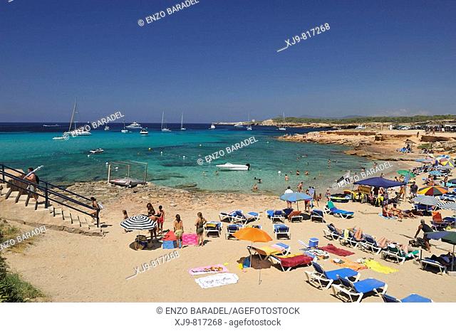 Panoramic view of Playa Compte to Ibiza, Spain