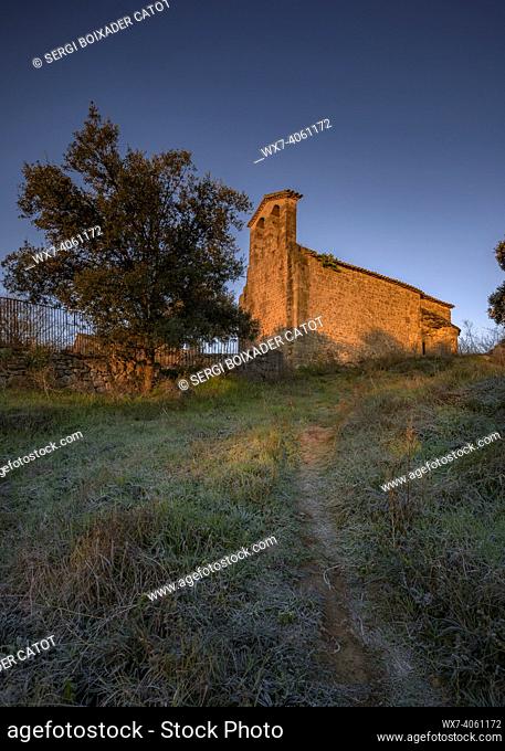 Sunrise in the Romanesque hermitage of Les Esglésies in NavÃ s (Bages, Barcelona, Catalonia, Spain)