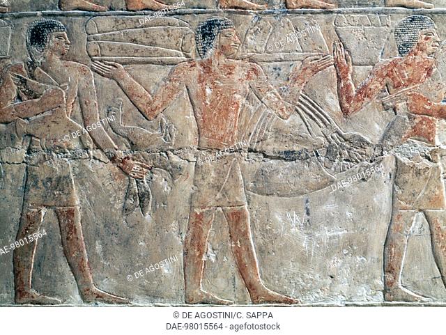 Relief with offerings bearers, Mastaba of Mereruka, 2340 BC, Necropolis of Saqqara, Memphis (UNESCO World Heritage List, 1979), Egypt
