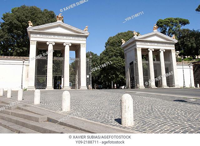 Monumental entrance of the Villa Borghese, Rome, Lazio, Italy