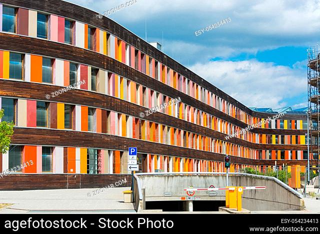 Environment and colorful facade of the Federal Environment Agency in Dessau