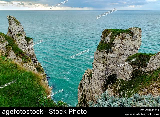 Natural cliffs on Alabaster coast Normandy in Etretat, France