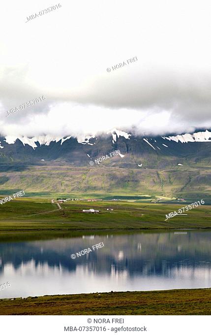 Mountains, lake, Svinavatn, Iceland, landscape