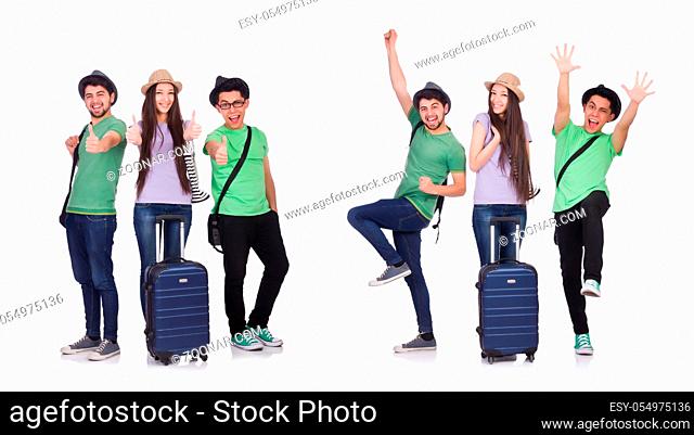 Students ready for travel on white