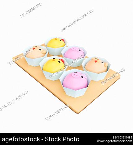 3d illustration of asian food Mochi character cute, japanese food