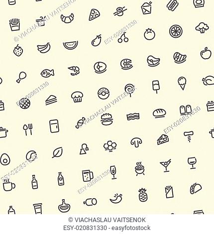 Light Tilted Seamless Pattern with Dark Food Icons