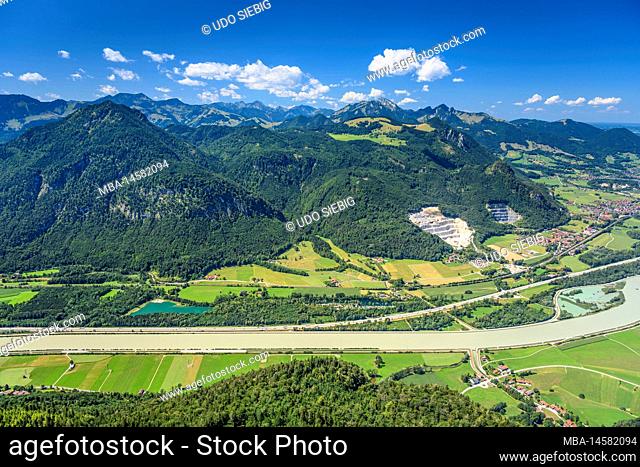 Germany, Bavaria, county Rosenheim, Nußdorf am Inn, Kranzhorn, view to Inn valley with Mangfall mountains