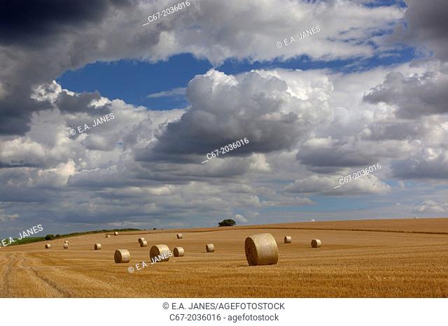 Stubble and Bales after Harvest at Salthouse Norfolk