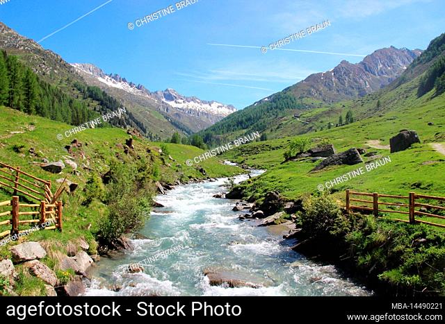 The mountain stream the Ahr in Prettau in the Ahrntal, province of Bolzano, Pustertal, South Tyrol, Italy