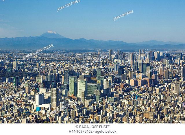 Akihabara, City, Japan, Asia, Kanda, Kanto, Mount Fuji, Tokyo, aerial, architecture, Fuji, metropolis, no people, panorama, skyline, touristic, travel