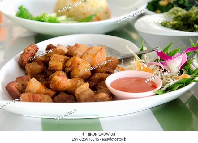 Fried pork belly with chilli sauce
