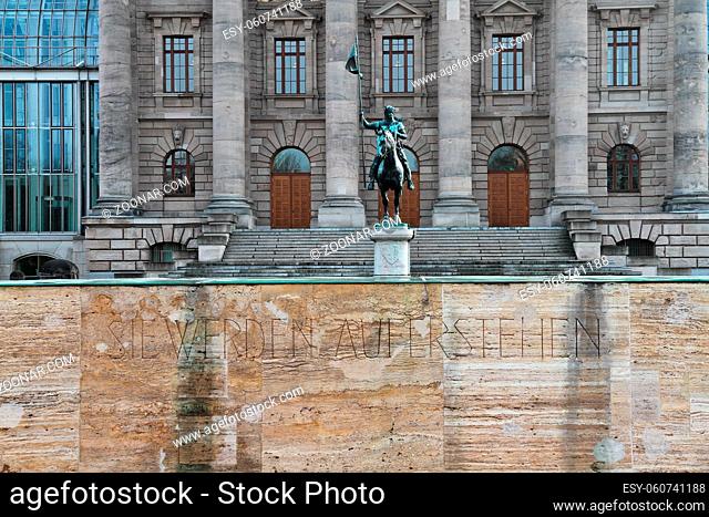 view of famous State chancellery - Staatskanzlei with war memorial in the German city center of the Bavarian capital