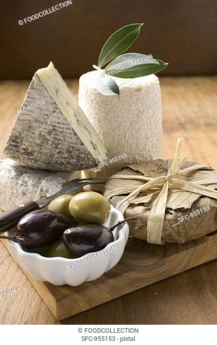 Blue cheese, goat's cheese and olives