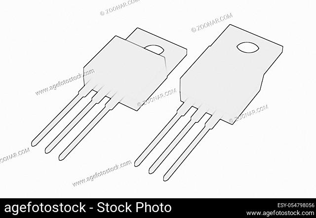 Isolated TO-220 MOSFET electronic package 3d render