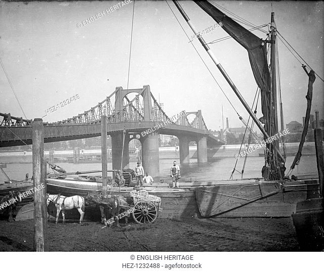 Lambeth Suspension Bridge, Lambeth, Greater London, c1860-c1922. The bridge, constructed across the River Thames in 1861-2