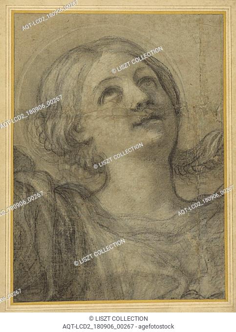 Saint Cecilia; Domenichino (Domenico Zampieri) (Italian, 1581 - 1641); about 1612 - 1615; Black and white chalk on gray paper, pricked for transfer; 46