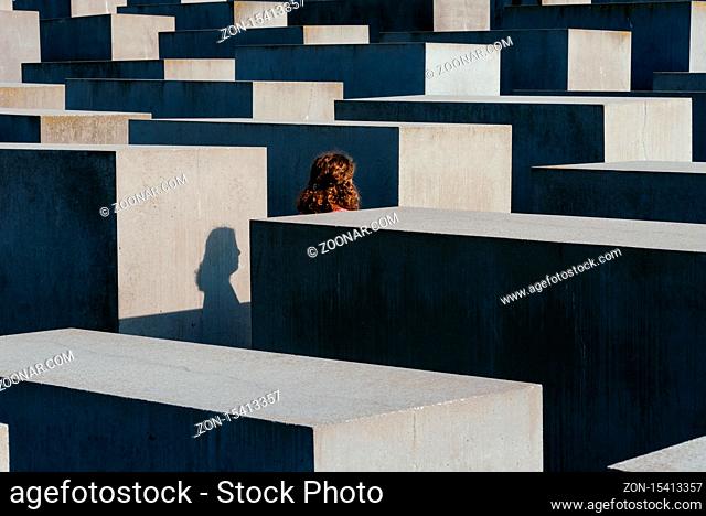 Berlin, Germany - July 28, 2019: The Memorial to the Murdered Jews of Europe, also known as the Holocaust Memorial, designed by architect Peter Eisenman