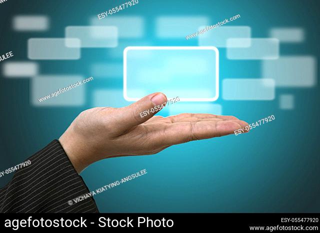 Business Hand hold blank Technology Input Screen Button Interface
