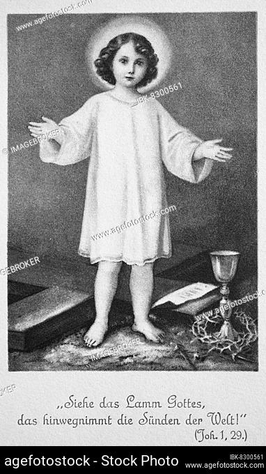 Child Jesus, see the Lamb of God, Communion picture, 1880, Germany, Historic, digitally restored reproduction of a 19th century original, original date unknown