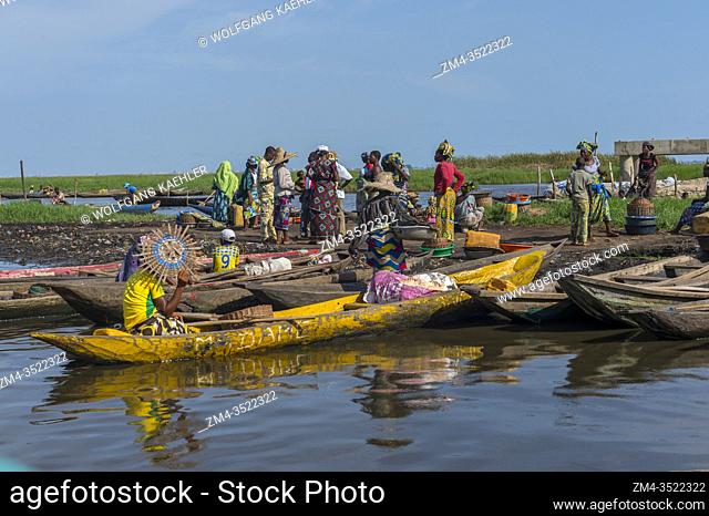Landing site for boats from Ganvie, a unique village built on stilts in Lake Nokoue near Cotonou, Benin