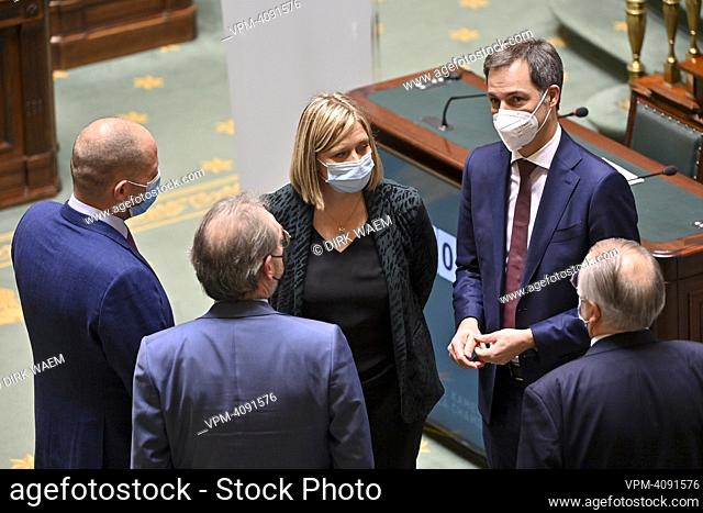 N-VA's Theo Francken, Chamber chairwoman Eliane Tillieux, Prime Minister Alexander De Croo and PS' Andre Flahaut pictured during a plenary session of the...