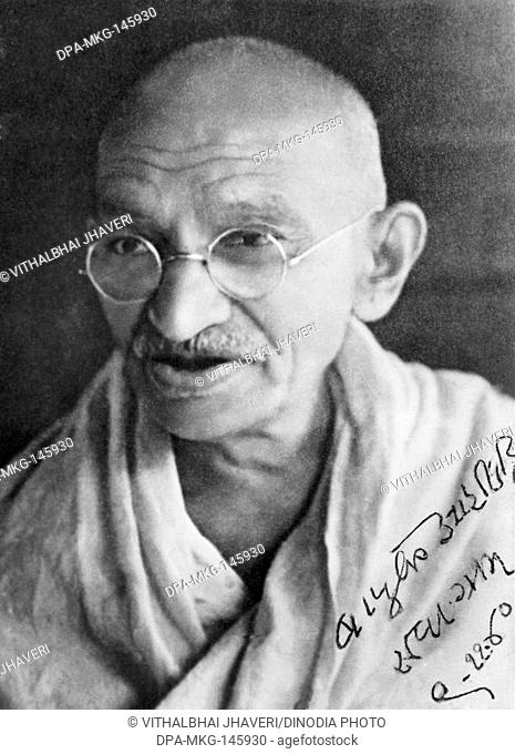 Portrait of Mahatma Gandhi signed by him with Bapu ke ashirwaad Bapu's blessings , Sevagram , 6th November 1940 NO MR