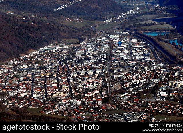 Aerial view of the city of Sallanches in the French Alps. France