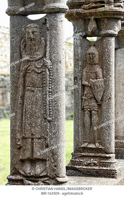 Stone reliefs at the cloister of the cistercien Jerpoint Abbey, Thomastown, Kilkenny, Ireland