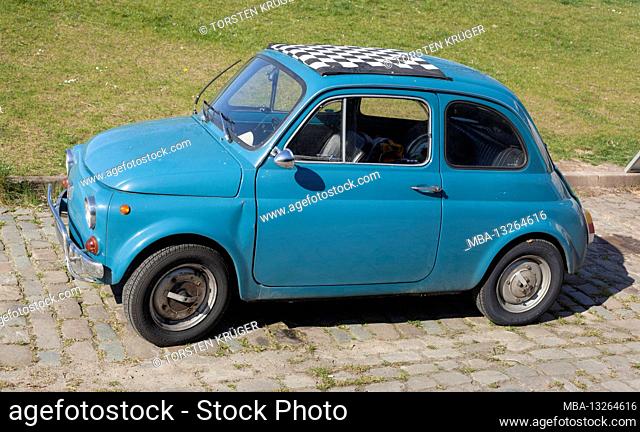 Old blue Fiat 500 or Cinquecento, Germany