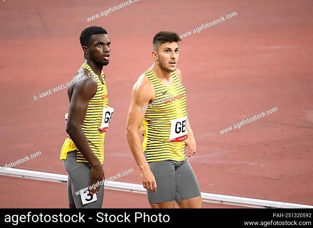 from left: Lucas ANSAH-PEPRAH (GER), Deniz ALMAS (GER), disappointed, disappointed, disappointment, disappointment Athletics, final 4x 100m relay of men