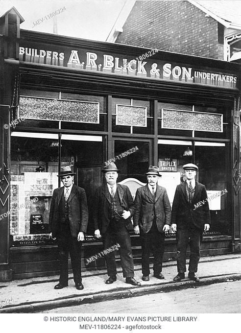Stonehouse, Gloucestershire. A group of employees posed outside the premises of A R Blick and Son, builders and undertakers, in Stonehouse