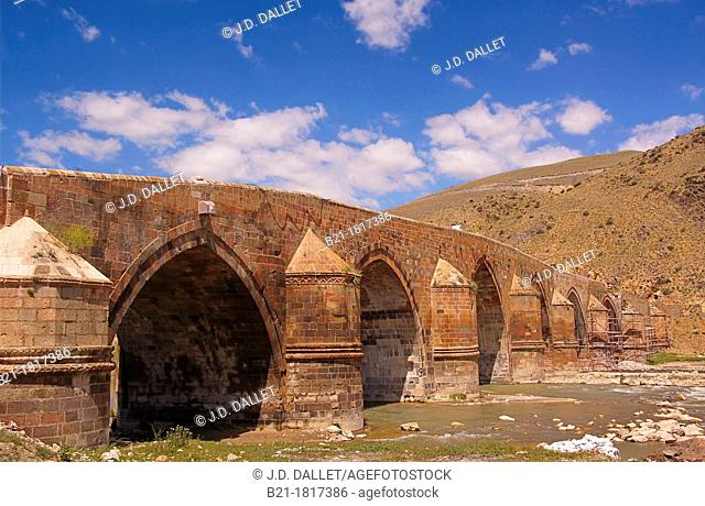 Çobandede bridge over the Aras River (aka Araks, Arax, Araxi, Araxes, Araz, or Yeraskh) on the Silk Road from Erzurum to Kars, masterpiece of the Seldjuks