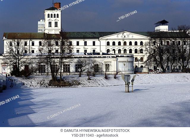 Winter urban landscape of Lodz, White Factory - Biala Fabryka, constructed in years 1835-1839 to host textile factory which belonged to Ludwik Geyer