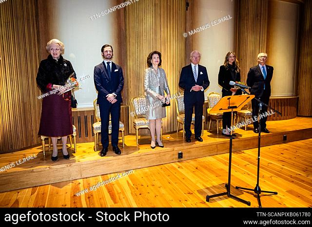 Princess Benedikte of Denmark, Prince Carl Philip, Queen Silvia, King Carl Gustaf, Princess Madeleine and Tord Magnuson attend a concert at Lilla Akademien on...