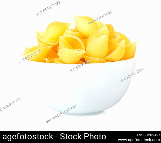 Raw conchighlie in a bowl isolated on a white background