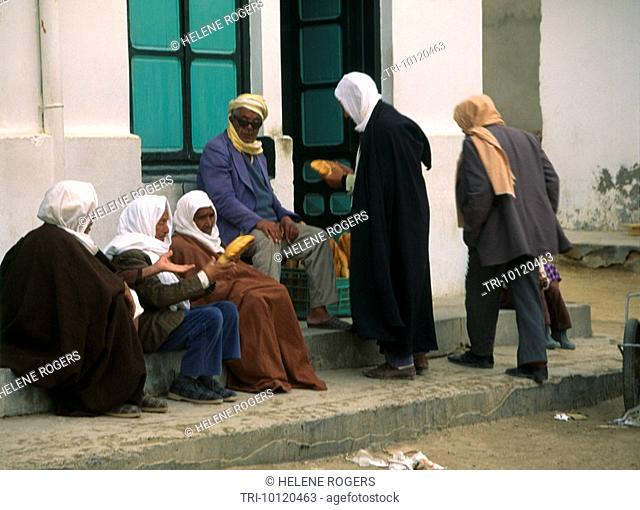 Nefta Tunisia Men With Bread Waiting For End Of Ramadan