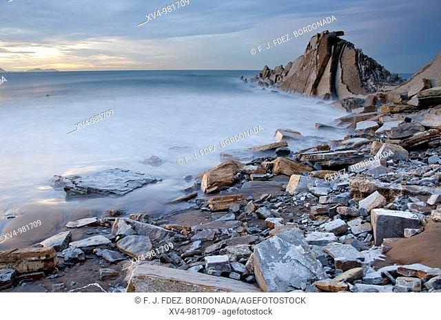 Seaside scenes at Sopelana and Azkorri beachs in Bilbao coastline  Northem Spain