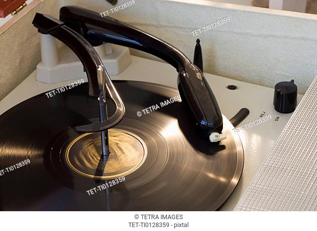Close up of old fashioned record player