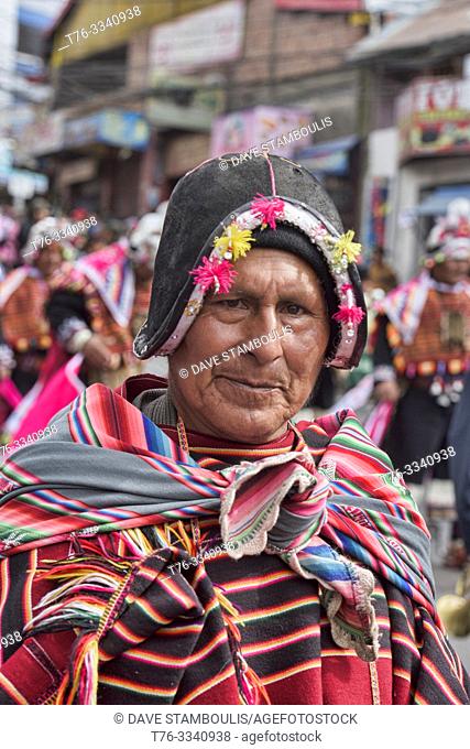 Indigenous dancer at the colorful Gran Poder Festival, La Paz, Bolivia
