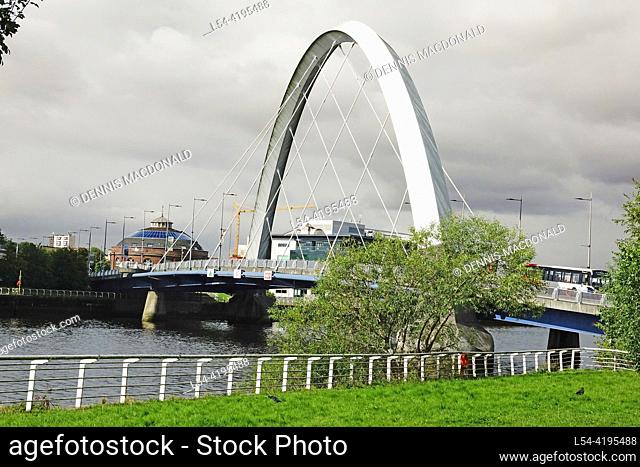 Clyde Arc Squinty Bridge on the River Cllyde Glasgow Scotland United Kingdom British Isles