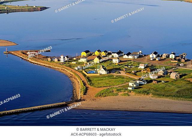 Aerial of fishing village of North Rustic, Prince Edward Island, Canada