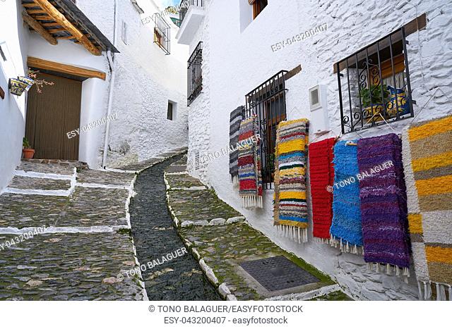 Alpujarras street rugs in Pampaneira of Granada colorful serape