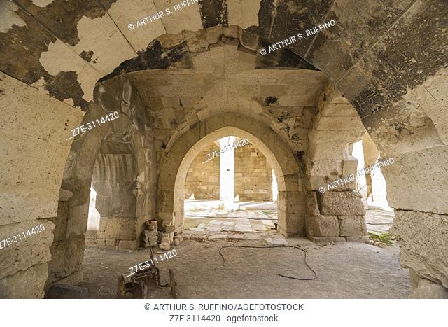 Arch detail. Caravanserai of Agzikarahan, 13th century caravan inn for merchants, Cappadocia, Turkey