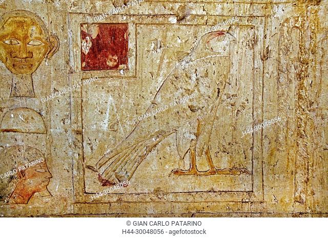 Deir el Bahari, Luxor, Egypt: temple of the queen Hatshepsut (New Kingdom 1567-1080 b.C.) at Deir el Bahari called Djeser-Djeseru: sculptures on the walls...