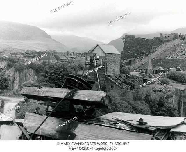 View of the Dorothea Slate Quarry, Nantlle Valley, Caernarvonshire (now Gwynedd), North Wales, with the engine house at the centre